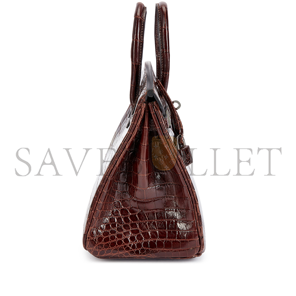 HERMÈS MASTER BIRKIN 30 CROCODILE LEATHER BORDEAUX RED SILVER BUCKLE H041367CK9O (30*22*16cm)